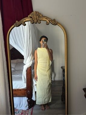 Anna Quan Butter Yellow Draped Maxi Dress